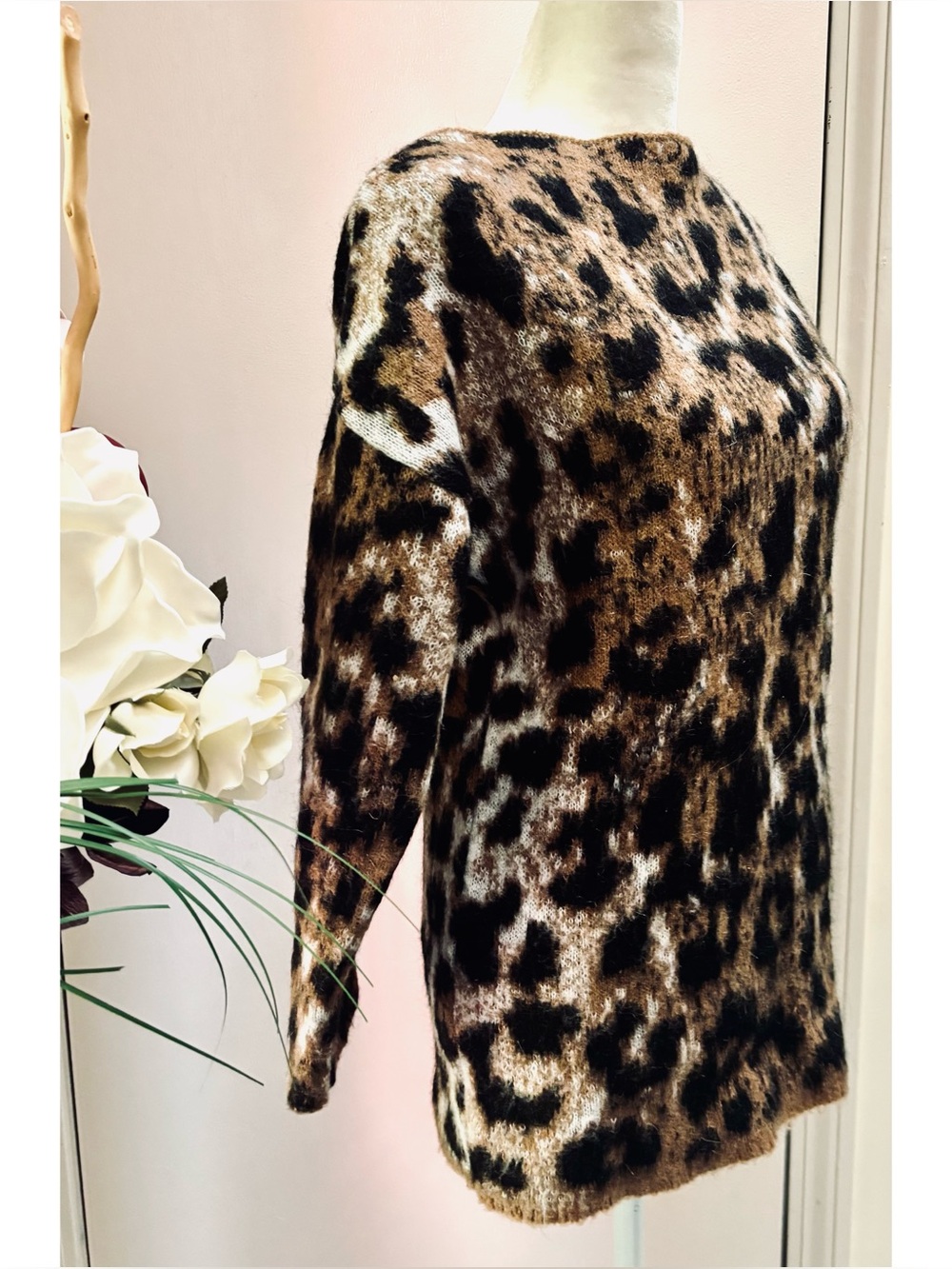 Lineamaglia Leopard Print Women's Mohair Blend Sweater 3/4 Sleeves- Size XS